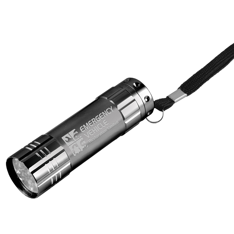 9 LED ‘Rocket’ Laser Engraved Aluminum Flashlight with Hand Strap